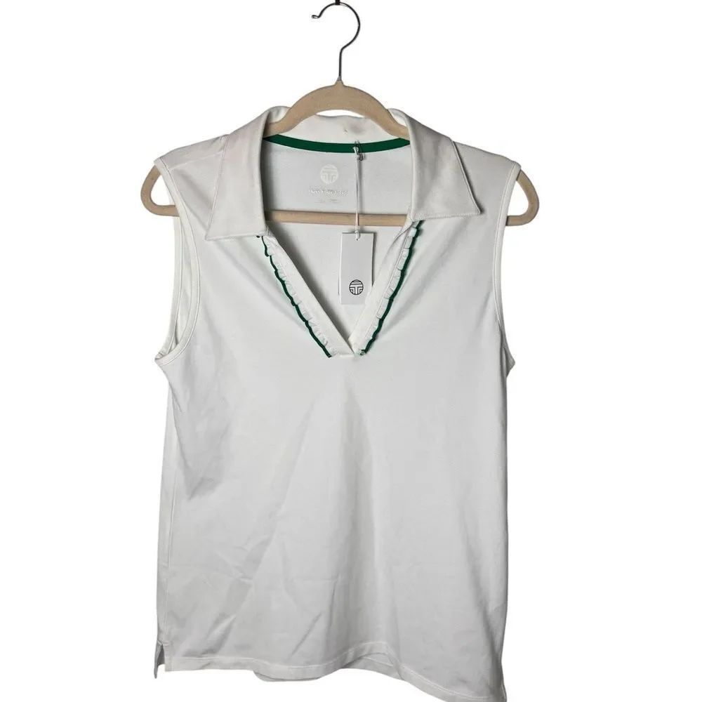 TORY SPORT Performance Pique Ruffle Sleeveless Polo L NWT - Picture 3 of 6